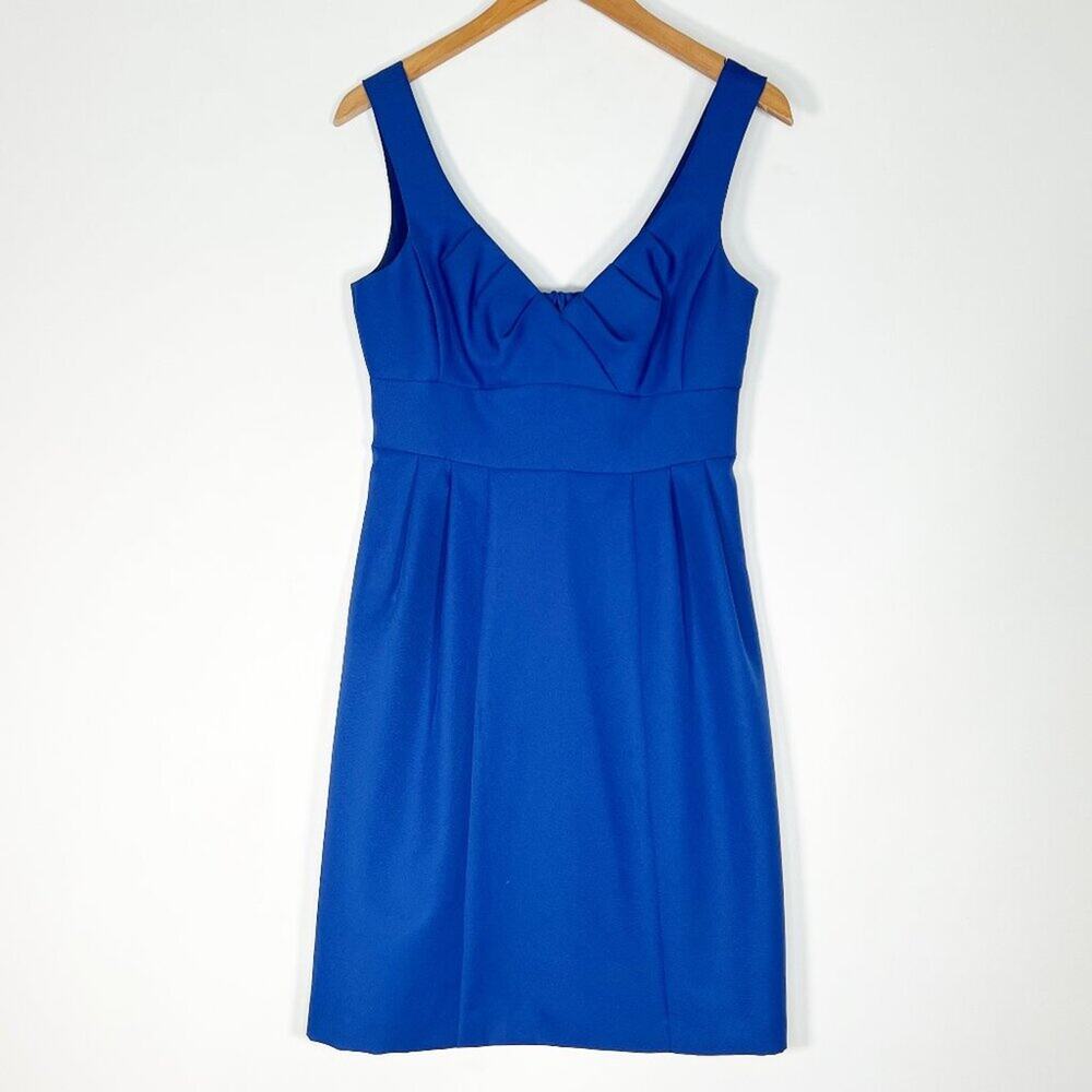 Nanette Lepore Royal Blue Silk Cutout Back Pleated Sheath Dress Womens 6 NWOT
